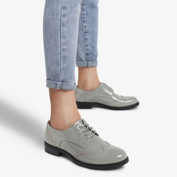 Classic Lace Up Brogue Oxford Shoes  - LIGHT GREY - 1